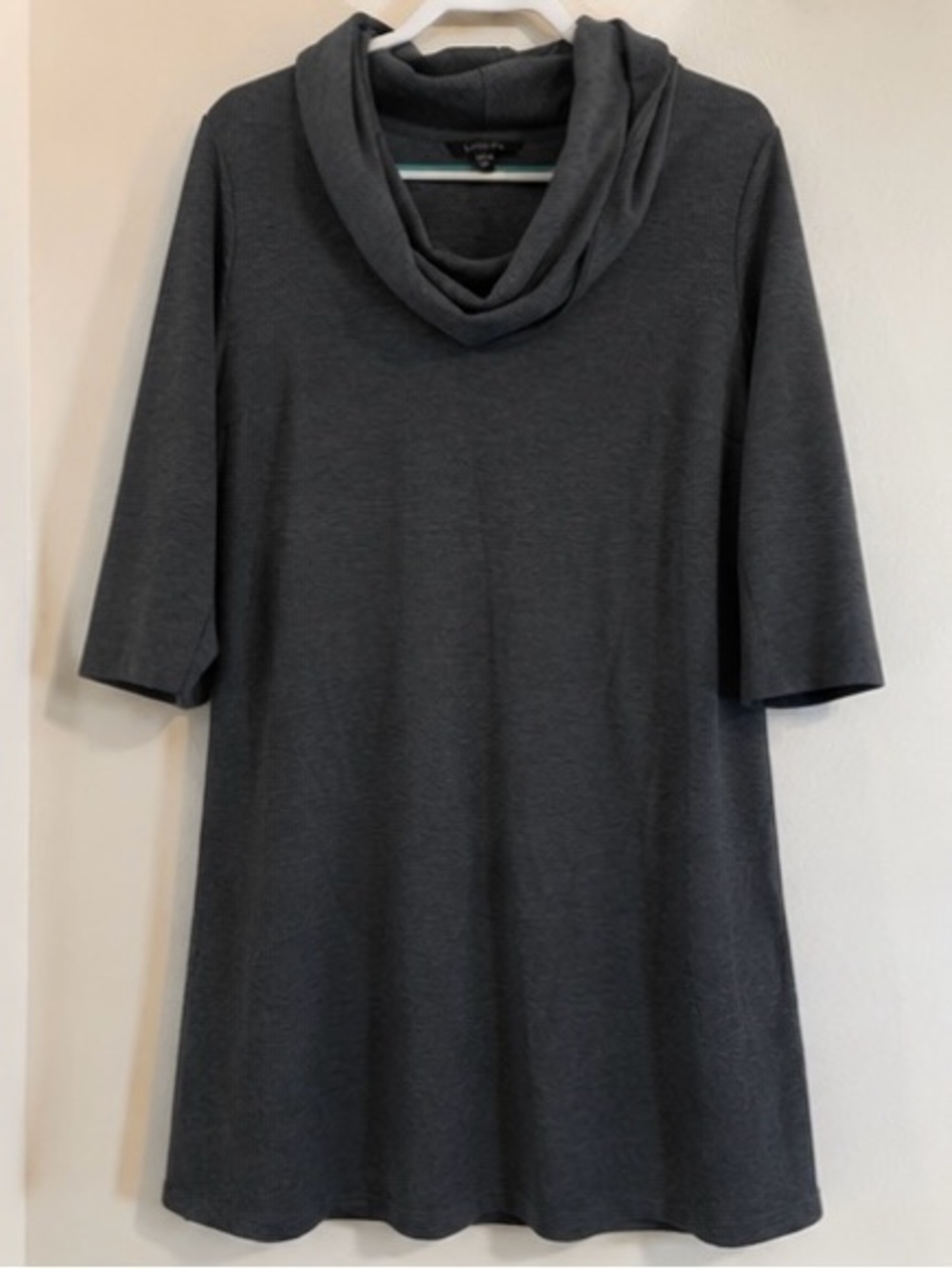 Lands’ End Plus Size 16W 18W Charcoal Knit Cowl Neck Midi Dress 3/4 Sleeve